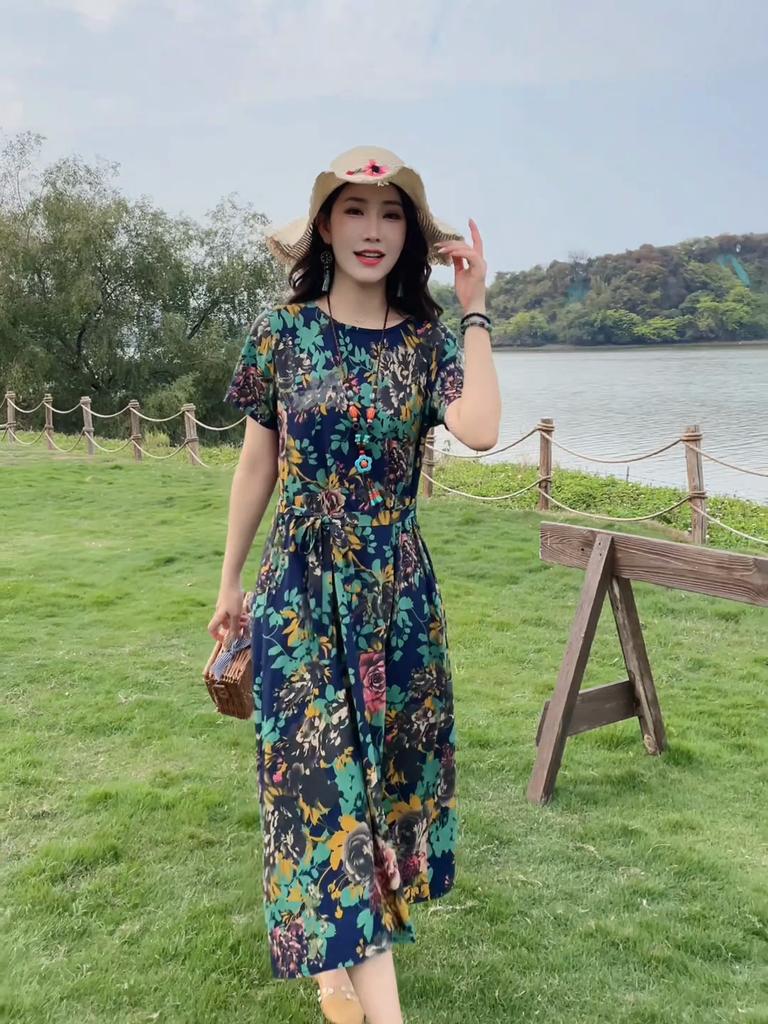 Women's Elegant Dresses Summer Vintage Clothes Casual Short Sleeve Summer Long Dresses