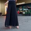 Sommer Chiffon Lange Bukser Kvinne Streetwear Løs Ensfarge Høy midje Bred Ben Bukser Rød Svart