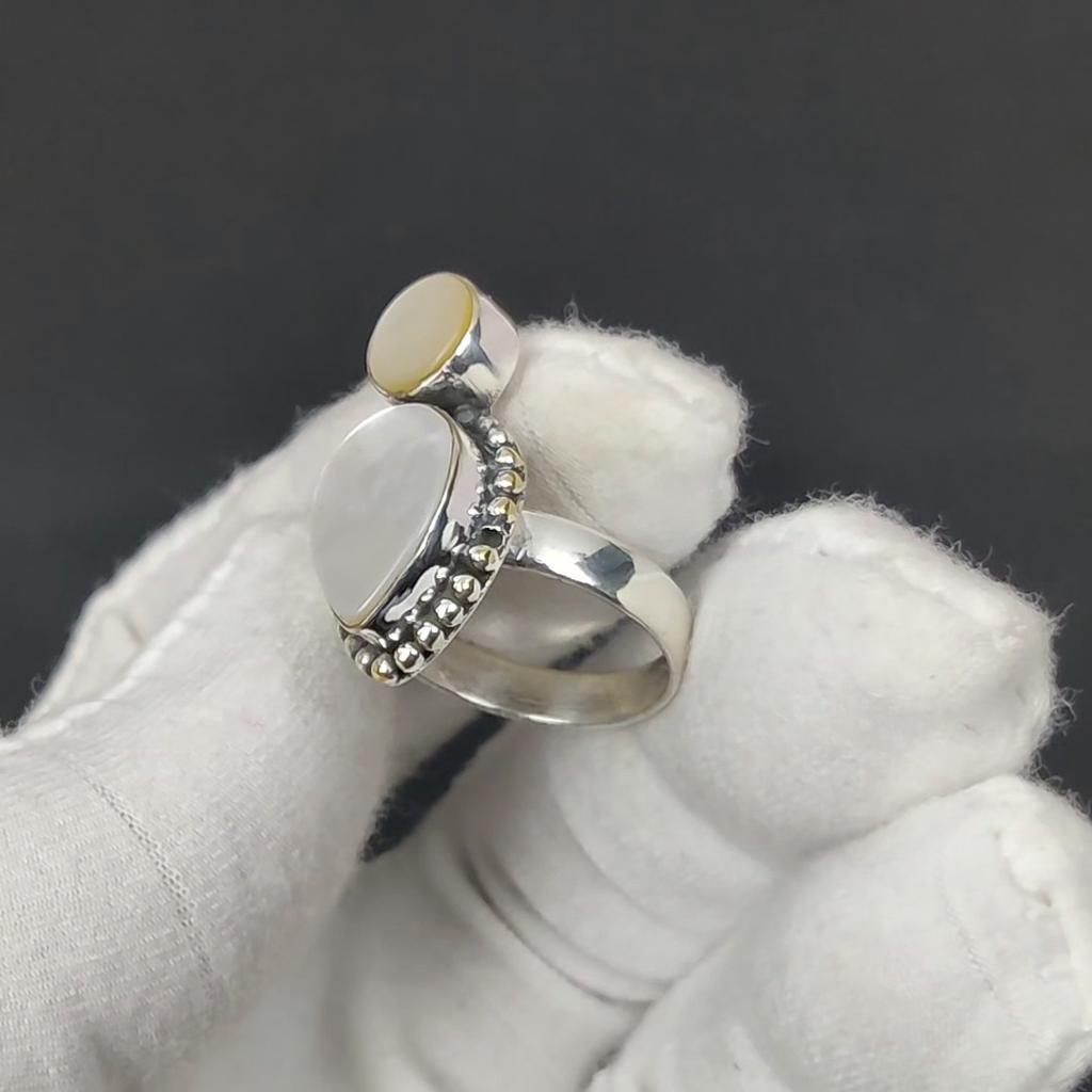 Natürlicher Perlmutt-Ring, verstellbar, 925er Sterlingsilber, passend für US-Größen 6 bis 10, handgefertigter Boho-Schmuck für Frauen und Männer, Valentinstagsgeschenke