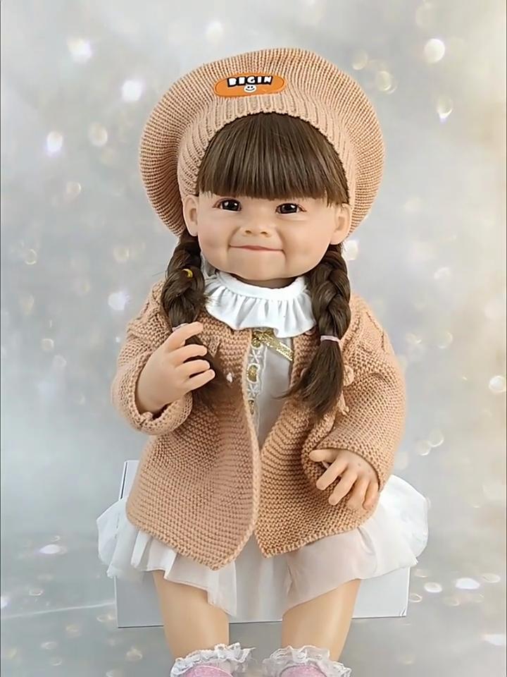 Smiling Reborn Doll 55cm 22inch Full Body Soft Rubber Toy Simulated Vinyl Children's Gift Cute Girl Dress Up Dolls Birthday, Christmas, New Year