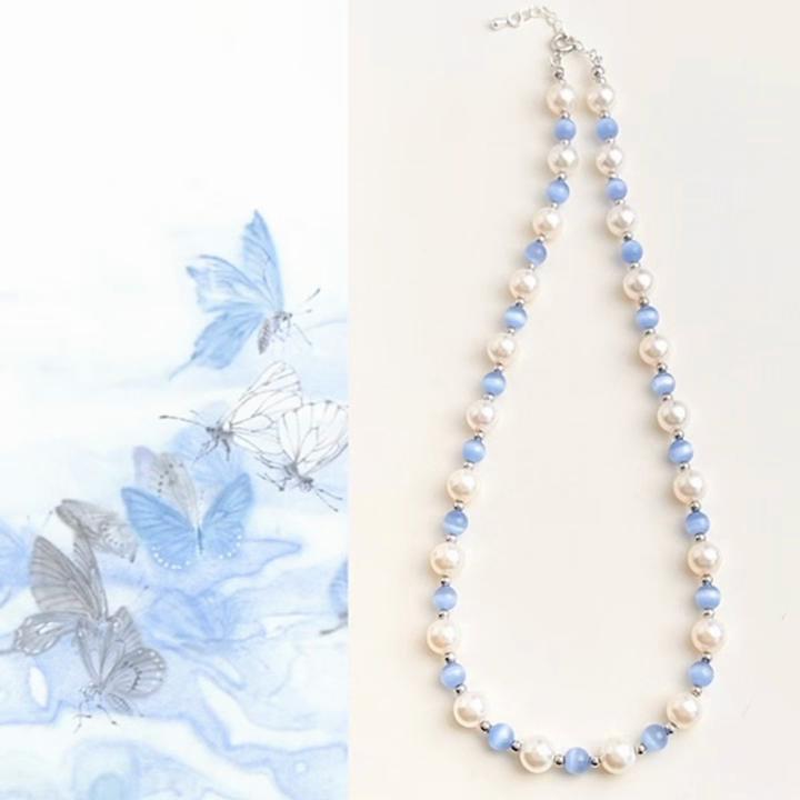 Glass bead cat's eye necklace, artistic and retro