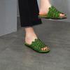 Johnature Hand Woven Genuine Leather Outdoor Flat Slippers Versatile Casual Women's Slip-on Shoes