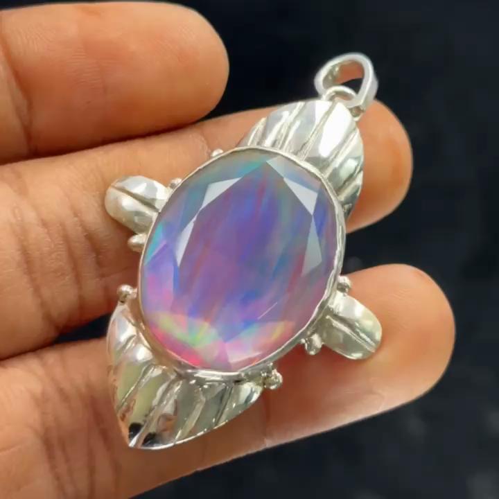 Natural Opal Pendant Quality 57 ct Oval 925 Sterling Silver Gems October Birthday Birthstone