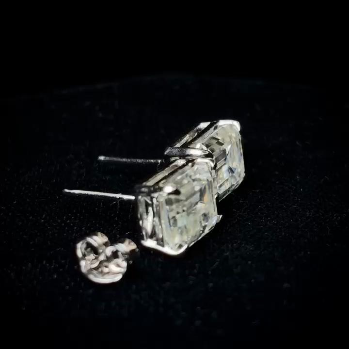 Synthetic White Moissanite Earring Flawless Emerald Cut 17.15 ct Pair Gemstone Jewelry Gift