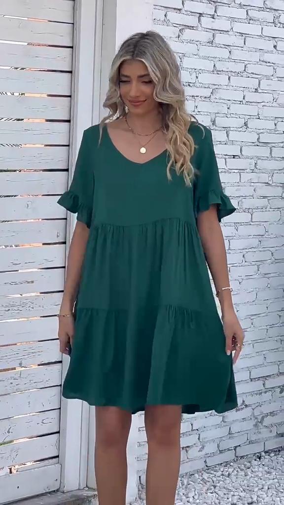 Dámské letní šaty, ležérní, skládané, s výstřihem do V, babydoll