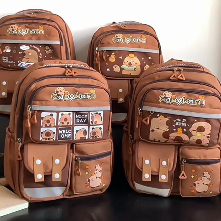 Capibala Mädchen Niedliche Cartoon-Schultaschen 1.-6. Klasse Großvolumig Leicht Wirbelsäulenschutz Niedliche Kinderrucksäcke