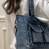 Denim Tote Bag for Women – Vintage Bag with Front Pockets & Adjustable Shoulder Strap – Perfect for Casual & Daily Use