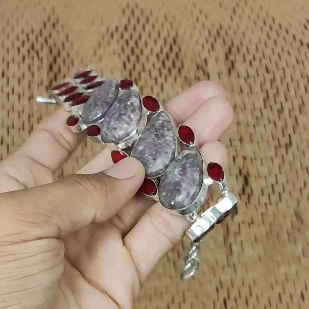 Natural Rhodonite Gemstone 925 Silver Chain Adjustable Bracelet For Girls