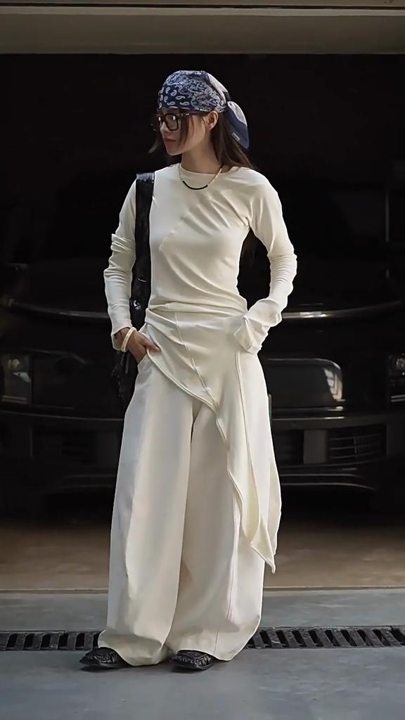 Johnature Autumn Japanese Women Full Length Pants Versatile Simple Loose Solid Color Wide-leg Pants