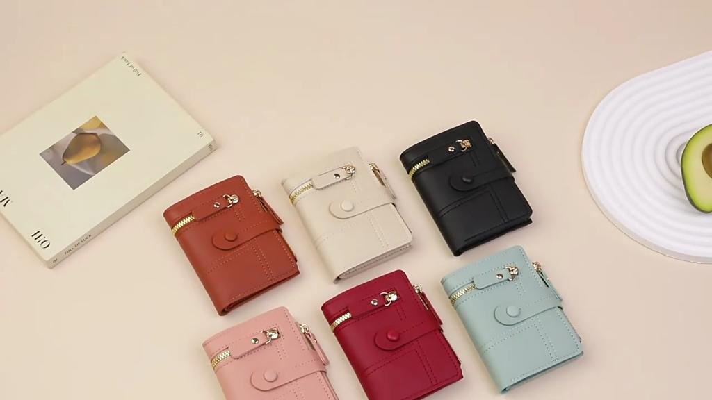 Ladies' Multi Zipper Pocket Wallet with Buckle Closure, Credit Card Slot, and ID Card Clip  Fashionable Daily Carrying Mini Wallet