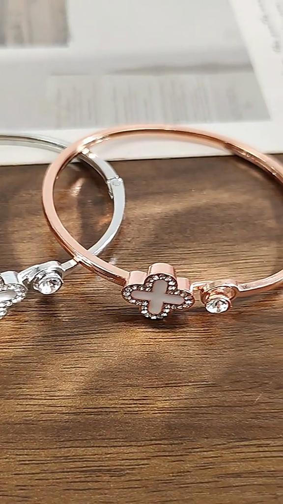 Fashion Four-Leaf Clover Bracelet Ins Delicate High-Class Feeling Bracelet Zirconia Open Hand Jewellery Bracelet