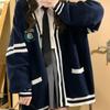 College Style New Badge Embroidery Contrasting Color Sweater Cardigan for Female Students Versatile Knitwear Jacket Trendy