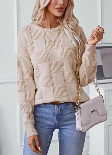 Rose Beauty A Leisure Pullover Sweater Women's Autumn and Winter New Loose round Neck Sweater Top
