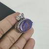 Purple Copper Turquoise Gemstone Silver Pendant in 925 Sterling Silver - Handmade Oval Design, Everyday Wear Jewelry Gift For Wife