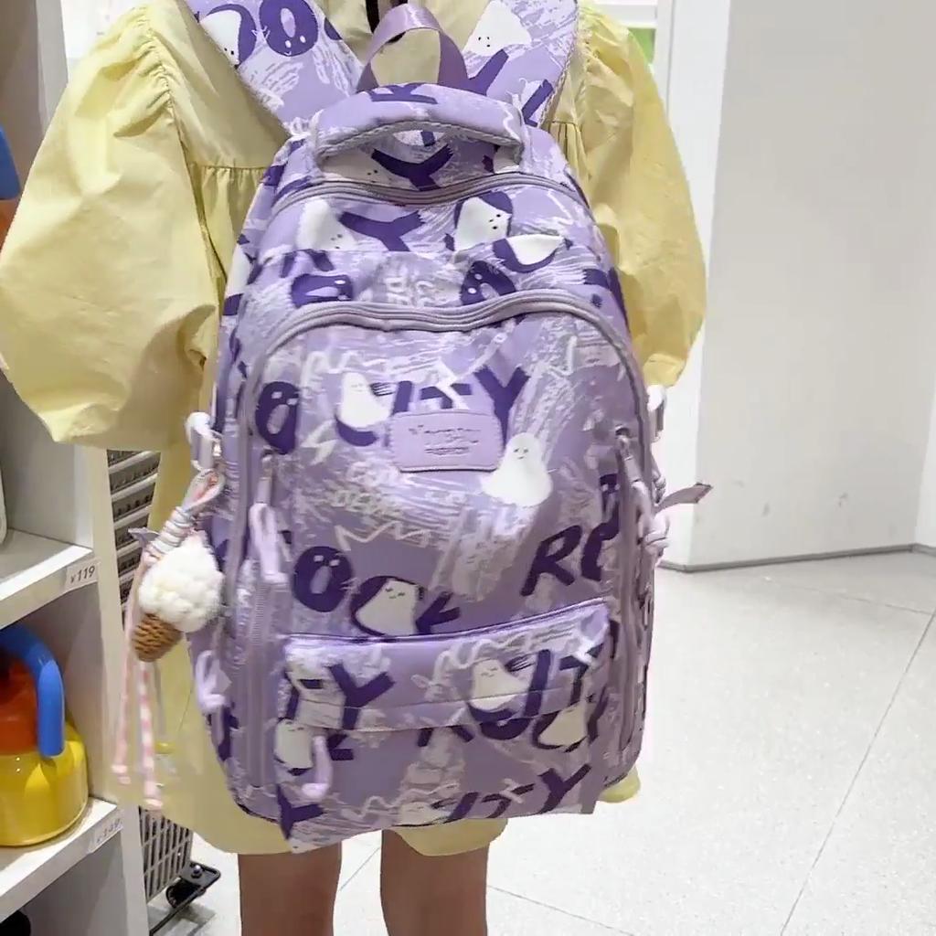Graffiti Color Contrast Backpack Junior High School Student Schoolbag Girl's Lightweight Backpack