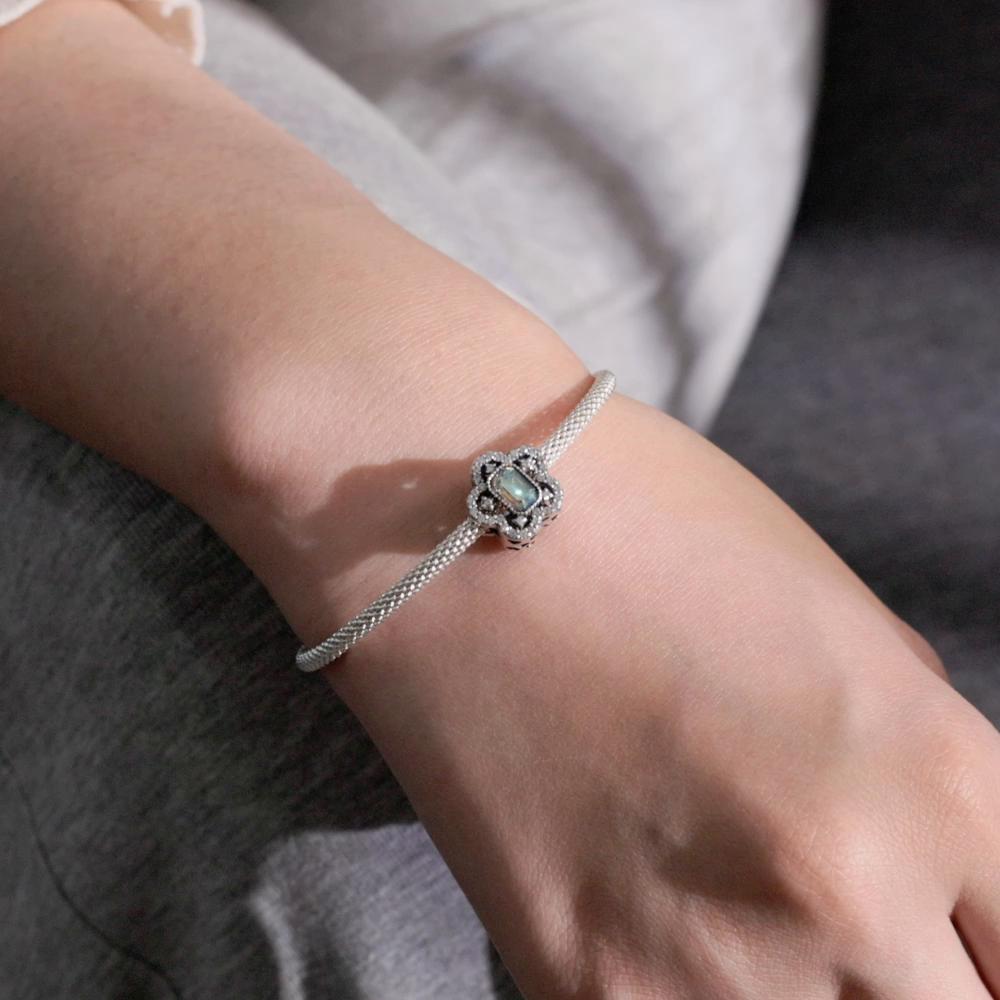 Bamoer 925 Sterling Silver Delicate Flower Charm Fit for Women Shining Stone Charms Original Bracelet & Bangle Fine Jewelry Gift