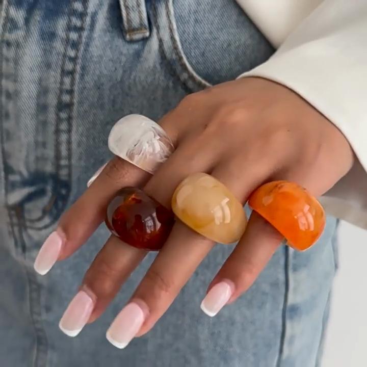 Y2K Színes Átmenetes Átlátszó Műgyanta Gyűrű Vízcsepp Vintage Temperamentum Sima Akril Ujjgyűrű Báj Aestetics Ékszer