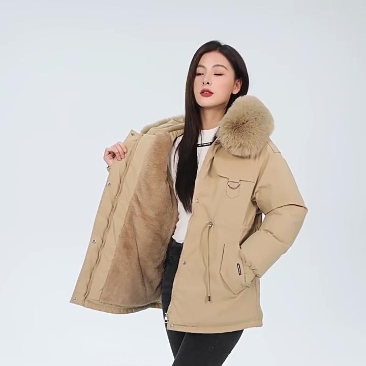 Winter Women's Mid-length Loose Cotton-padded Jacket with Large Fur Collar and Down Jacket