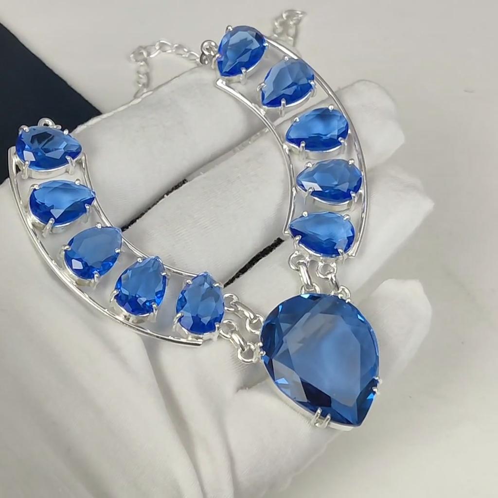 Lodon Blue Topaz Gemstone Handmade 925 Sterling Silver Electroform Necklace, Lodon Blue Topaz Silver For Wife Unisex Pendant Birthday Gifts