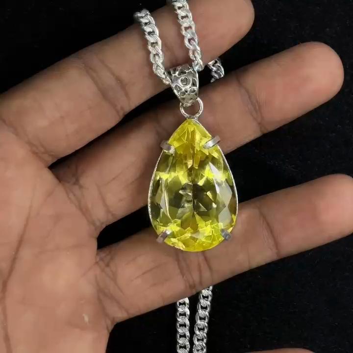 Topaz Galben 73,2 Carate Pandantiv CERTIFICAT în formă de pară Argint Sterling 925 Cel mai bun pentru cadou