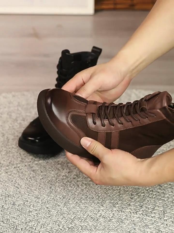 Johnature Genuine Leather Women's Boots Casual Versatile Round Toe Soft Soled Short Boots