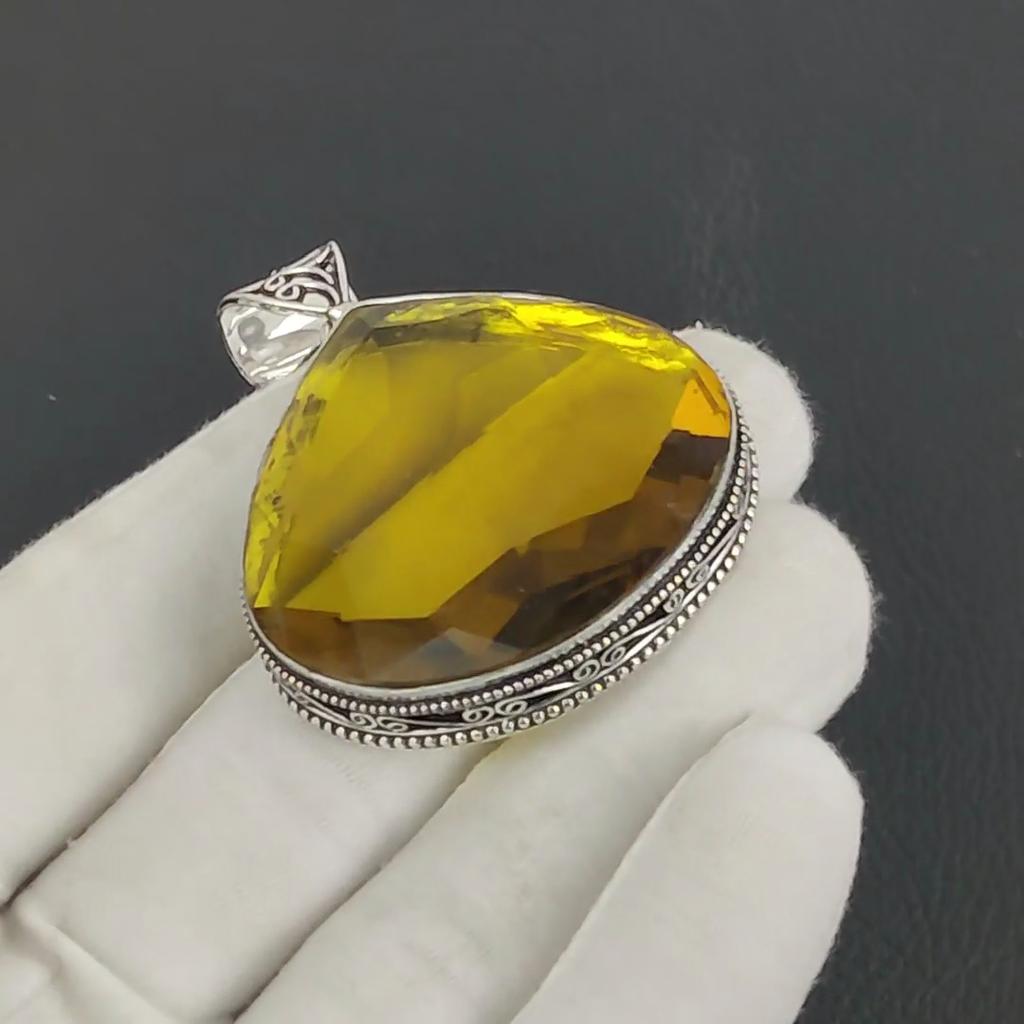 Amazing Citrine Gemstone Silver Pendant In 925 Sterling Silver - Handmade Pear Design, Everyday Wear Jewelry Anniversary Gifts