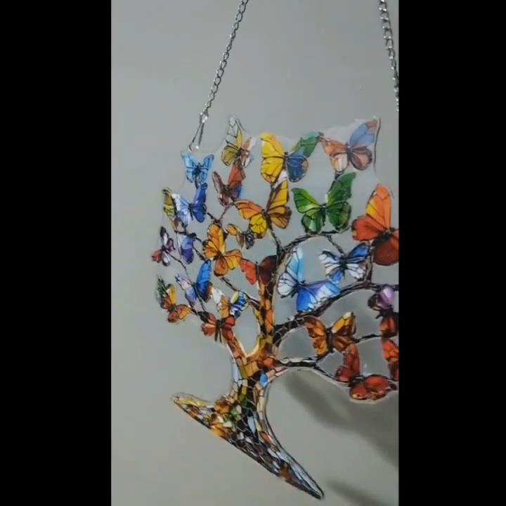 Colgante plano acrílico 2D de mariposa árbol de la vida, decoración colgante para ventana, adornos para coche, decoración para oficina, cocina, jardín, porche, dormitorio, patio