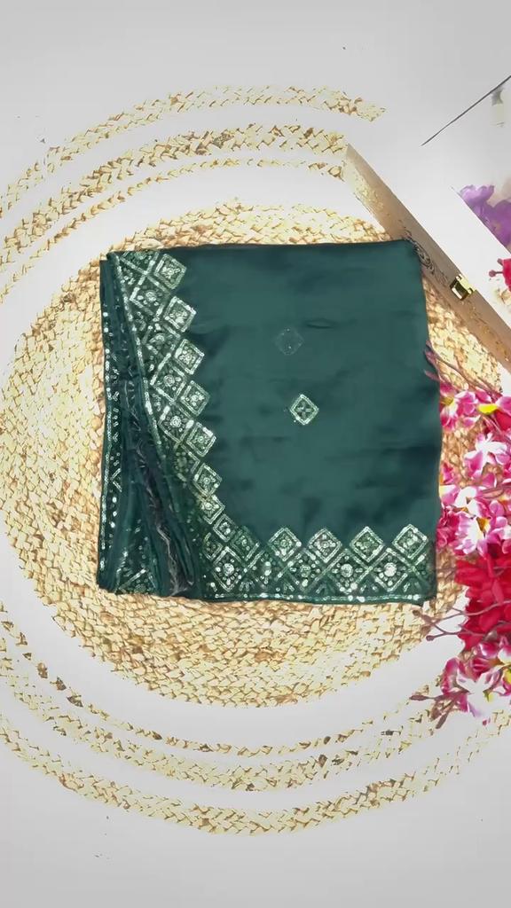 Soft Rangoli Silk  Beautiful Sequence Embroidery Work Saree