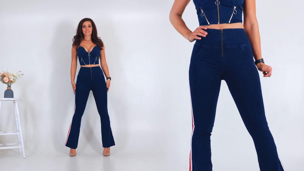 Shascullfites Melody Side Striped High Waist Skinny Jeans Bum Lift Pants Woman Sexy Push Up Jeans Denim Flare Jeans