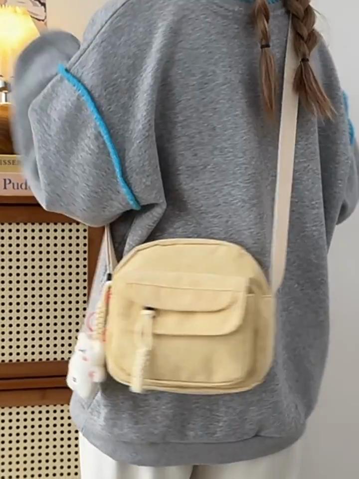 Corduroy Crossbody Bag for Women Casual Shoulder Messenger Bag Small Square Purse with Front Flap Pocket Adjustable Strap Lightweight Daily Handbag